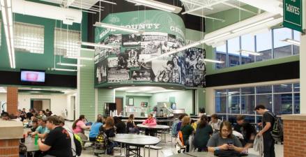 New cafeteria highlighting old yearbook photos to build a sense of community pride.