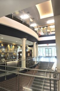 Upon entering The Andrew S. Miller Center for Communication Arts, visitors are greeted by displays showcasing Asbury alumni accomplishments in movie posters, as well as film and play memorabilia.