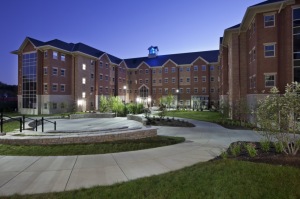 Amphitheater view at night with shining cupola