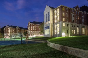 Woodland Glen Courtyard at night.