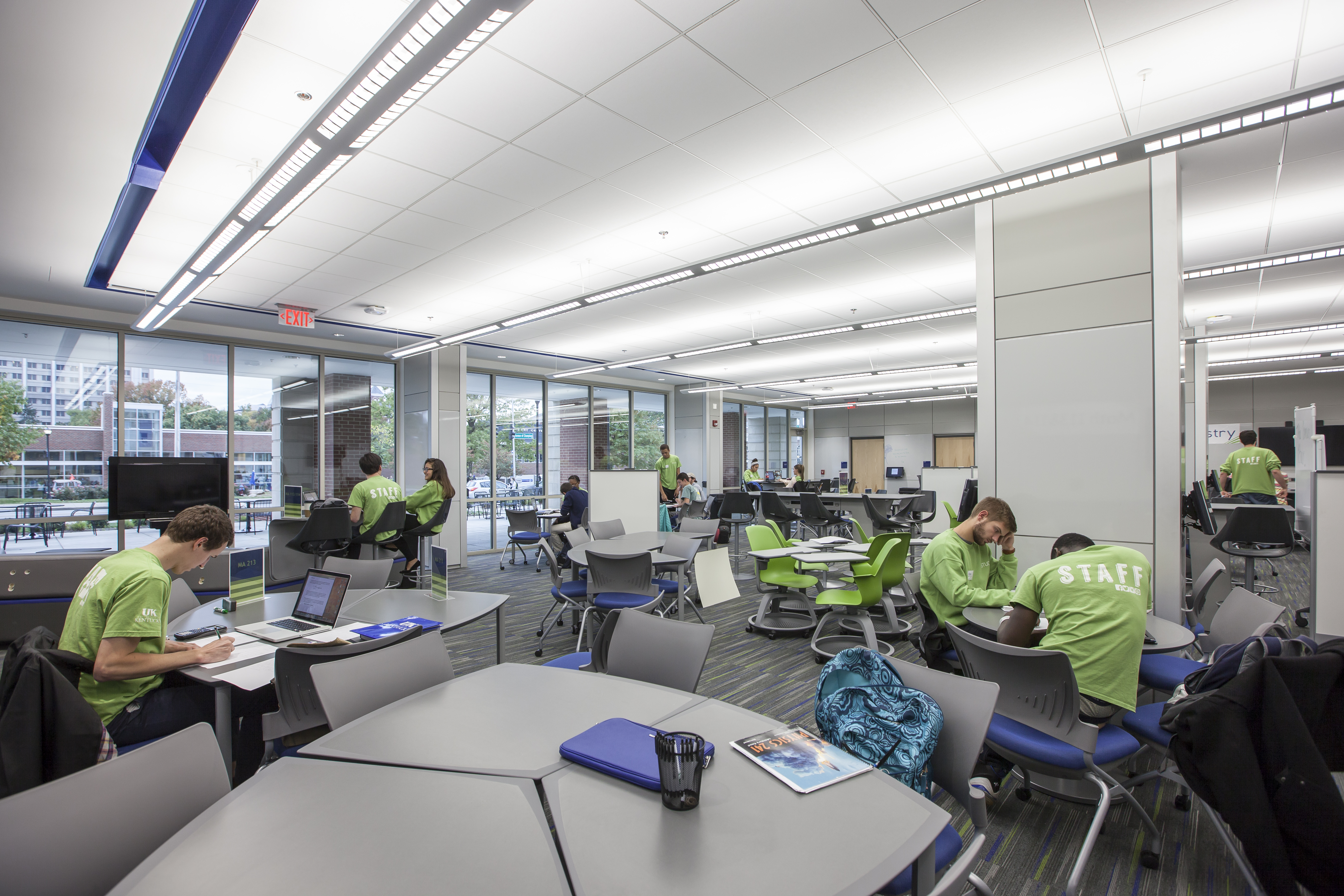 Highly customizable and electronically integrated with video monitors, the North Study is clad from floor to ceiling with high tech, modular DIRTT wall systems that makes every wall a writing surface.