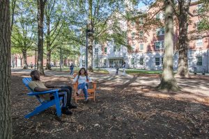 Outdoor gathering area steps from Lewis Honors College