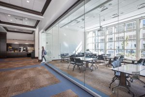 Honors classroom with cafe in background