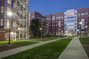 Looking from Holmes Hall courtyard to Boyd Hall